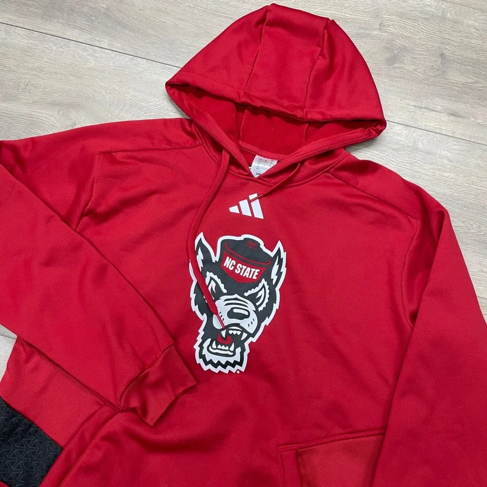 Adidas Hoodie Mens Medium Red NC State Wolfpack Pullover Sweatshirt